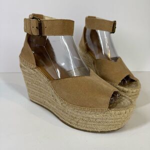 Soludos Women’s Positano Suede Platform Wedges Espadrilles Desert Tan Size 8